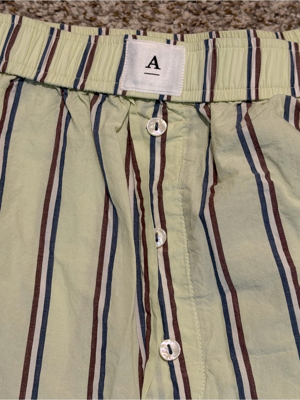 Anthropologie Light Green Striped Pajama Pants with Striped Accents